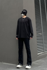 纯黑色高弹修身直筒大码微喇毛边牛仔裤男K860-K866-P50，男装牛仔裤，星座205