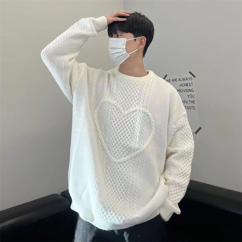 ins风秋冬圆领毛衣男装宽松爱心提花针织衫毛衫XZ716A-MS905P75,男装针织衫/毛衣,星座716A（原星座815-4）