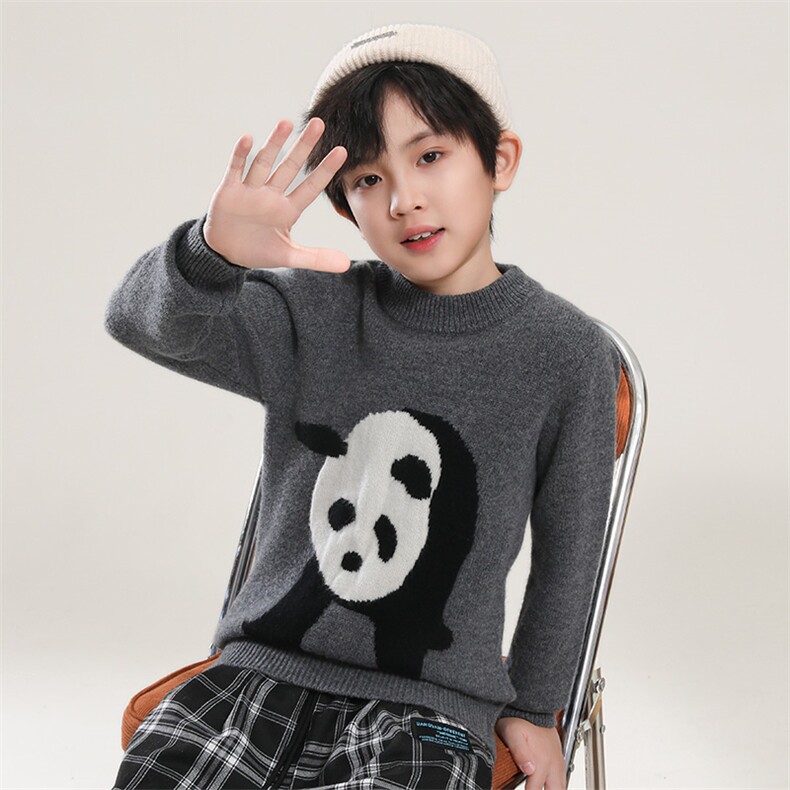 可爱熊猫图案儿童羊毛衫简约保暖秋冬新款适合男女童,童装儿童羊毛衫,凯旺羊绒