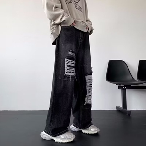 美式高街春季季破洞补丁牛仔裤男NK252-P45图片