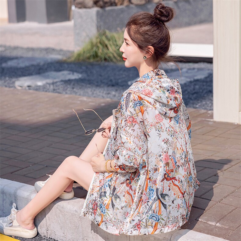 欧洲站2025夏季新款防晒衣女短款时尚印花韩版宽松小个子短外套潮,女装短外套,素月