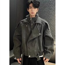 假两件短款毛呢大衣男秋冬痞帅美式结构呢子风衣外套J7246，男装风衣，星座1116A（原606A-3）