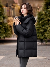 保暖中长款羽绒服女2025冬季时尚休闲加厚连帽白鸭绒外套潮，女装羽绒服，流量+