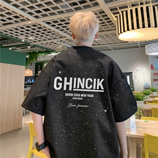 2025夏季新款高品质满天星亮片短袖GH英文印花MT9123-P30控48，男装T恤，星座508（原C305）