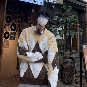 设计感毛衣男冬季美式慵懒情侣针织衫撞色圆领上衣潮MY05734-P52图片