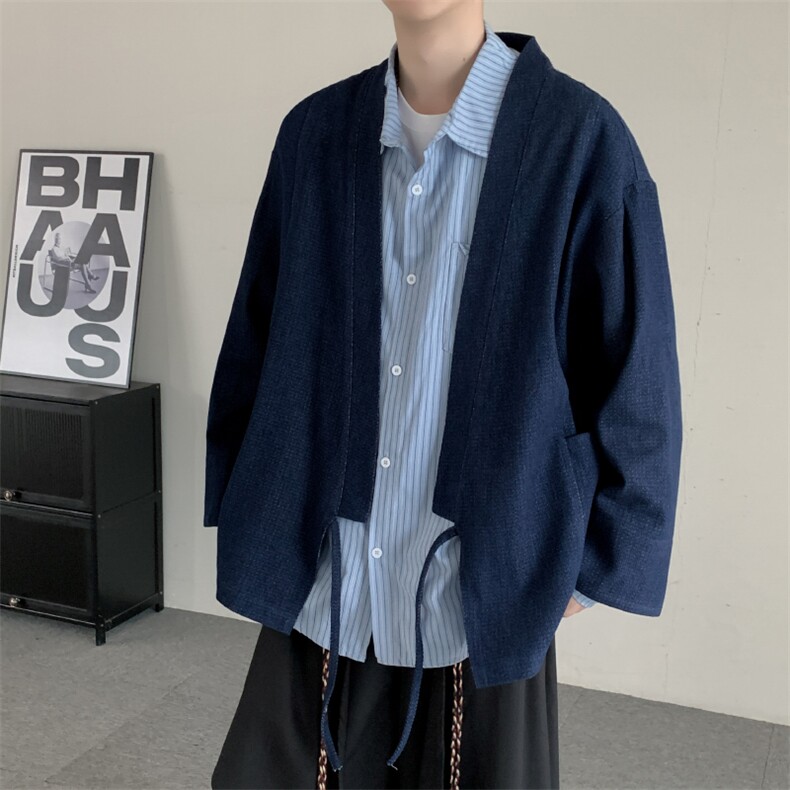 秋季日系长袖牛仔外套男女宽松百搭宽松无性别情侣开衫和服夹克潮,男装工装外套,星座909