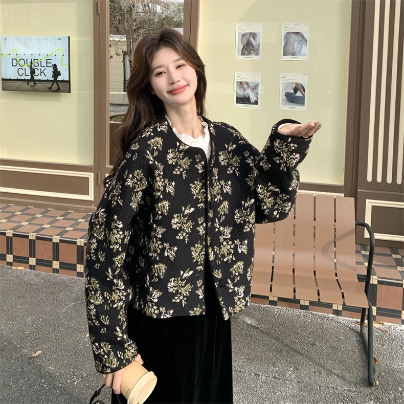 新款有货肌理感花色中古风短外套5501P145K218,女装短外套,2C176