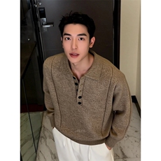 JY737-P53美式复古休闲慵懒风V领针织衫男纯色外套，男装针织衫/毛衣，星座1501-3