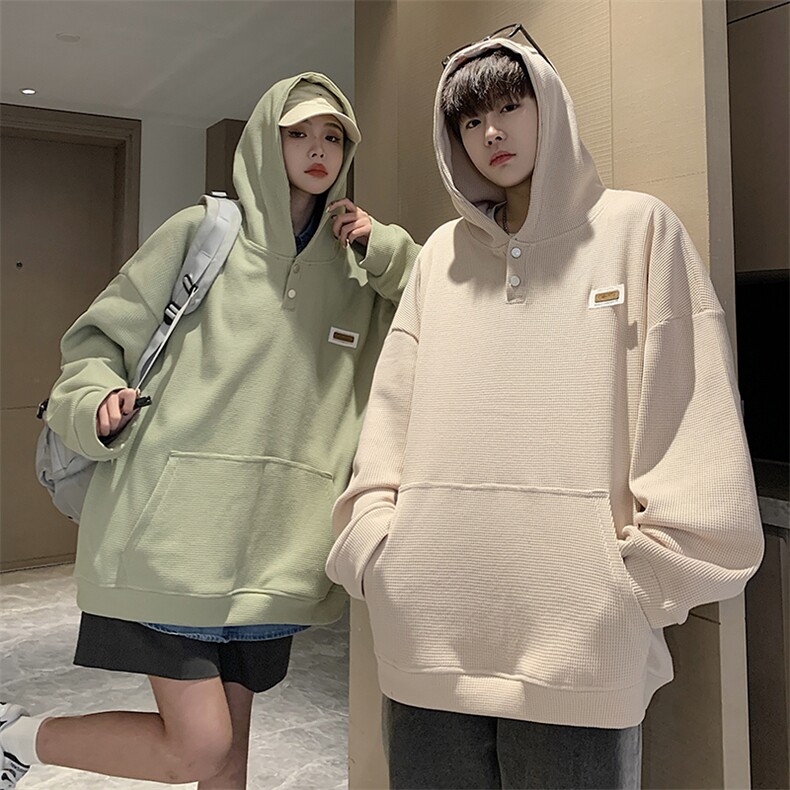 EQ179华夫格连帽套头卫衣男女学院风情侣装春季外套2024新款P58,男装卫衣,电商C306-1