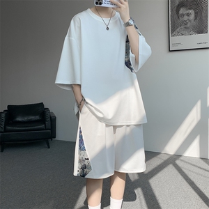 TZ792-特批50  控98 夏季冰丝潮流大码小熊撞色短袖短裤套装男图片