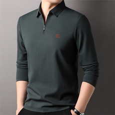 F83065莫代尔含羊毛拉链门襟翻领长袖POLO磨毛保暖刺绣LOGO，男装Polo衫，钱塘207-1