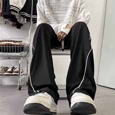 春夏宽松冰丝条纹直筒拖地裤拼接休闲运动长裤男897-特批30控58，女装休闲裤，电商C305A
