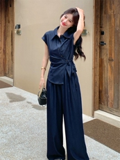 2026新款女装深蓝色阔腿裤套装简约通勤两件套223-1552P165K245，女装套装/套裙，欣美人