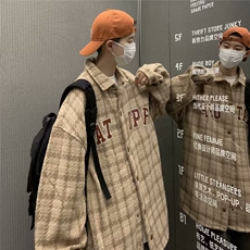 小香风格子衬衫男秋季港风复古宽松痞帅外套X119P58，男装夹克，星座1116-2