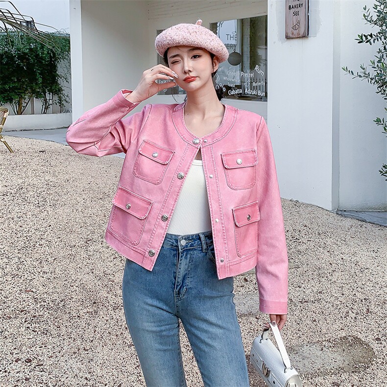 2024春装新款甜酷炸街小香风皮衣短款外套，女装皮衣，美拉德工厂直营店