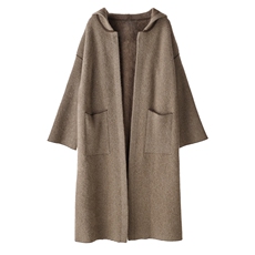 时尚优雅女士羊绒大衣连帽人字纹长款外套显瘦保暖气质灰，女装羊绒大衣，绒创羊绒