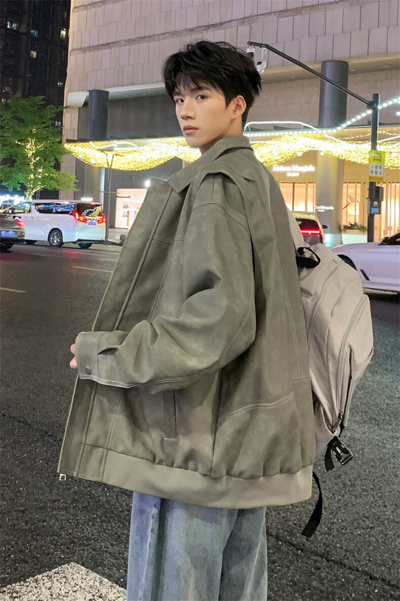 机动皮衣美式潮牌骑行服皮夹克外套光板二开A406JK1232特P83,男装夹克,星座309（原A406）