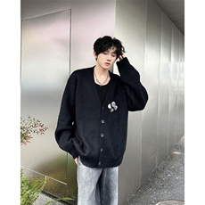 网图有货美式复古徽章装饰宽松百搭针织开衫外套男A131-P70，男装针织衫/毛衣，星座1505