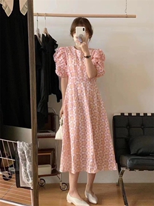 泡泡袖连衣裙，女装连衣裙，1+9