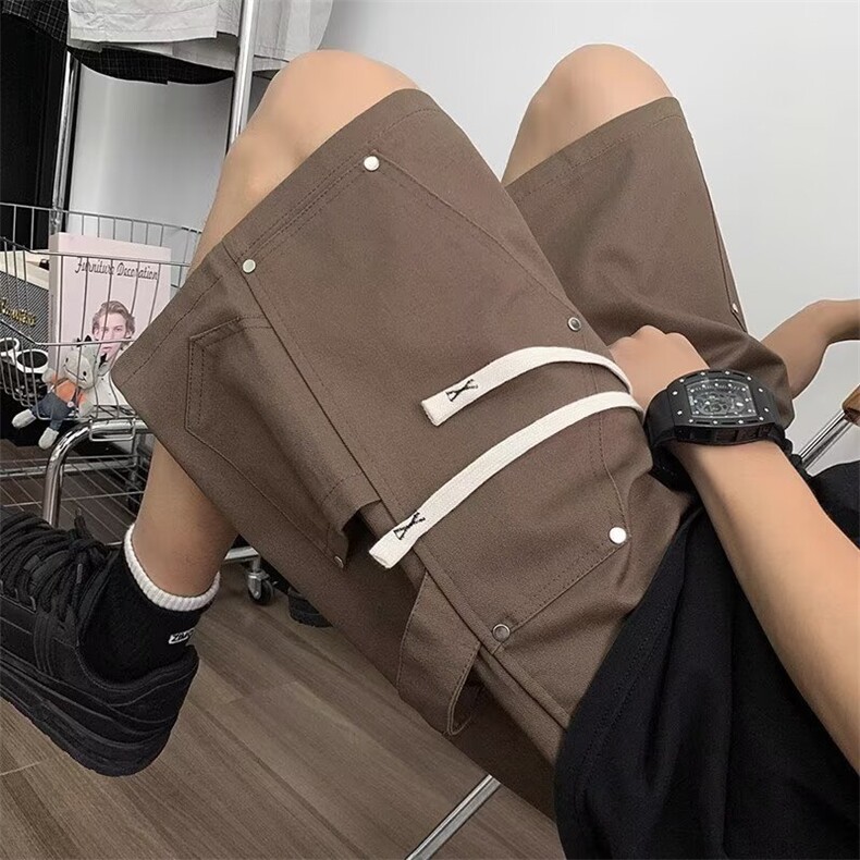 简约潮牌设计感工装短裤男士美式铆钉水洗休闲五分裤夏季高街个性,男装牛仔裤,星座516A