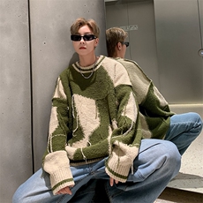 流苏设计慵懒风色块撞色毛衣针织衫男不规则设计针织衫MY224-P48，男装针织衫/毛衣，星座1001-1