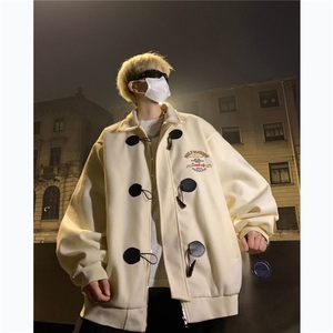 美式复古小众设计感宽松棒球服外套女春秋款高级感翻领牛角扣夹克图片