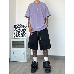 美式高街短裤男潮款水洗毛边宽松五分裤夏A061-YJ6894-P45-限58图片