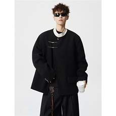 新中式拼色毛呢子西装大码M-5XL加棉大衣聚酯纤维XF78161P118，男装西服套装，星座226-1