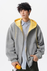 8XL-M秋连帽卫衣男宽松休闲纯色拉链开衫外套拼色帽衫运动WY27P65，女装短外套，电商D206-1