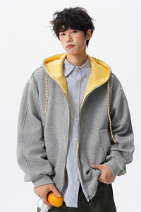 8XL-M秋连帽卫衣男宽松休闲纯色拉链开衫外套拼色帽衫运动WY27P65图片