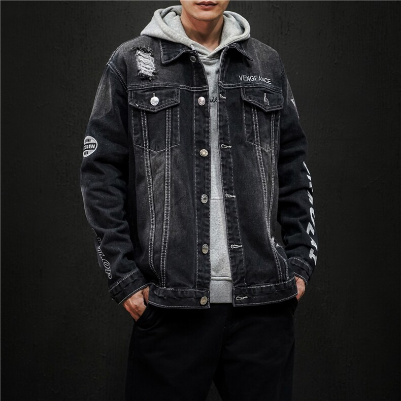 jk818-p80M-5XL黑墙ins牛仔夹克绣花破洞大码男日系CITYBOY,男装夹克,星座103A