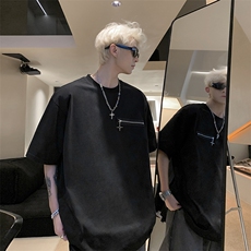 四芒星拉链设计感T恤300g重磅圆领纯棉短袖T2439-特P33，男装T恤，星座1213