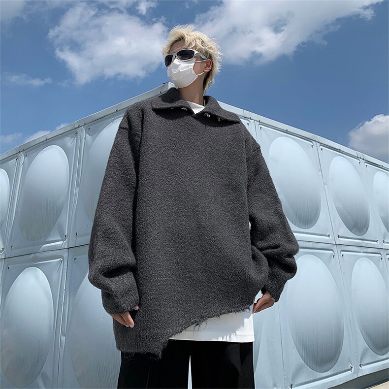 港风秋款男立领毛衣蝴蝶别针针织衫鹿毛绒打底外套M9152P55,男装针织衫/毛衣,星座1013-1