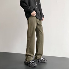 休闲裤男韩版潮流高街直筒裤子毛边2024春季新款ins长裤K4924-P57，男装休闲裤，星座412-2