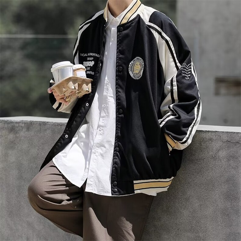 美式嘻哈拼色刺绣棒球服外套男潮牌街头宽松情侣休闲夹克Z629P60图片