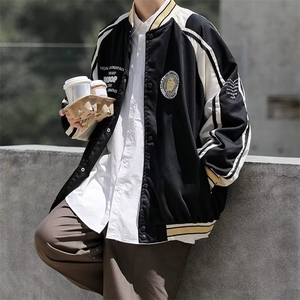 美式嘻哈拼色刺绣棒球服外套男潮牌街头宽松情侣休闲夹克Z629P60图片