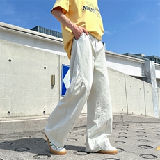 美式复古拼接弯刀牛仔裤潮流宽松休闲裤，男装牛仔裤，星座410-6（原星座1304-1）
