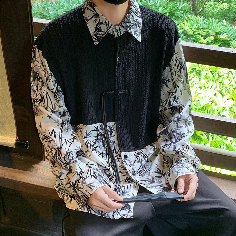 2025新中式长袖套装TZ88797P90衬衫CS88799P45控78裤子88798P45控,男装衬衫,星座227-7