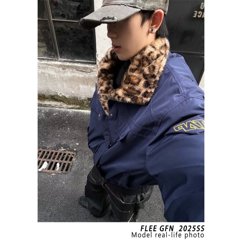 外贸男士美式街头经典工装夹克可拆卸毛领宽松夹棉棉衣外套,男装夹克,四季星座505