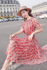 优雅舒适潮流时尚连衣裙2025年夏季中长款短袖松紧腰，女装连衣裙，依如秀(原杭风阁)