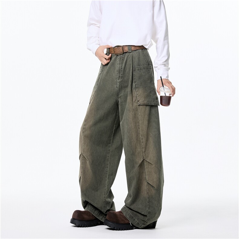 2025春季新款美式复古水洗做旧宽松阔腿休闲裤B313-K920-P70控98，男装休闲裤，电商B313