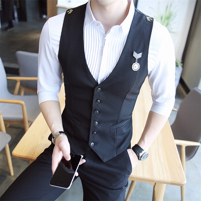 Y8750-VQ男潮韩版修身肩章空军服马甲KT夜店酒吧马甲工作服图片