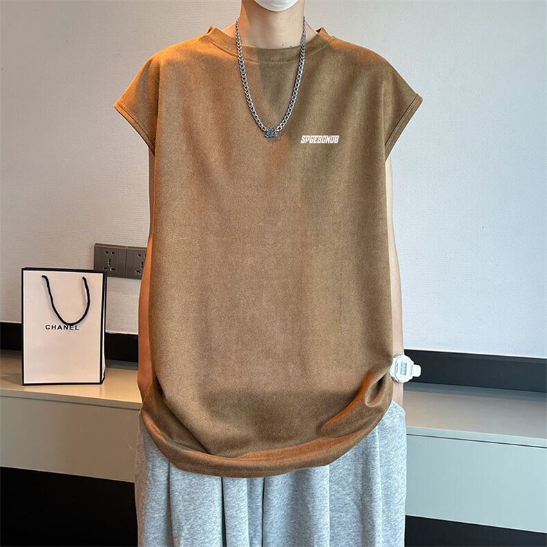 可设48小时发货支持抖音得物来样二开240克重磅美式麂皮绒背心t恤，男装背心/马甲，电商A486-1