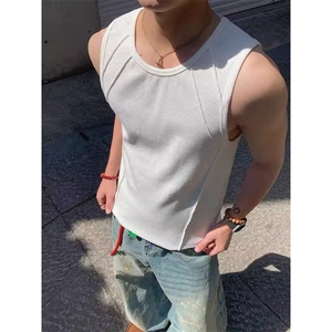 运动健身背心男款潮流痞帅坎肩夏季美式复古螺纹打底无袖男士t恤图片