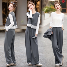 2025年春季新款时尚气质三件套裤女【打底衫+马甲+休闲裤】，女装套装/套裙，沁沁公主