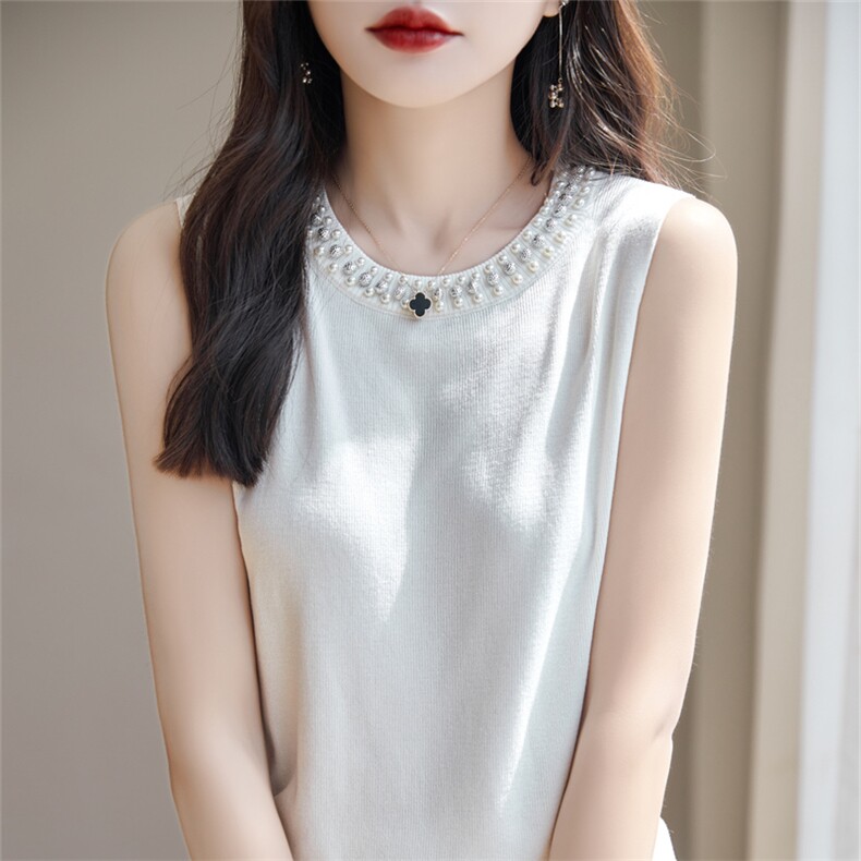 吊带背心女无袖夏季内搭配西装钉珠设计感显瘦打底针织衫马甲上衣,女装背心吊带,暖姿羊绒