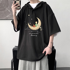 LD54416-P45NASA连帽短袖t恤男大码胖子带帽五分袖中袖，男装T恤，电商A040