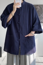 8XL-M风大码夏短袖衬衫男外套棉麻七分袖上衣CS505P60控78，男装衬衫，电商D206-1