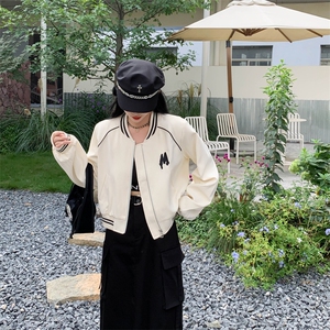 2024新款韩版棒球服夹克短外套女春秋季百搭小个子休闲白色上衣潮图片