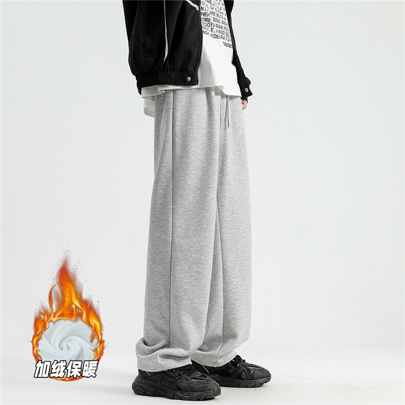 白灰色卫裤男款春秋季2025新款美式复古重磅垂坠感直筒运动休闲裤，男装棉衣，电商A249